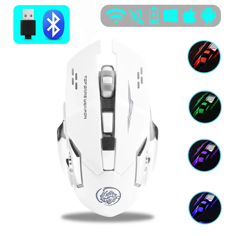Wireless Gaming Mouse Rechargeable Silent RGB Backlight White Bluetooth - Tophatter Daily Deals