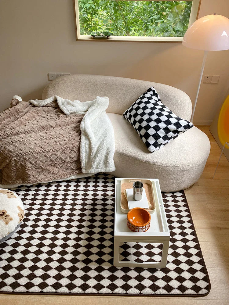 Checkerboard Plush Area Rug Japanese Style Minimalist - Tophatter Daily Deals