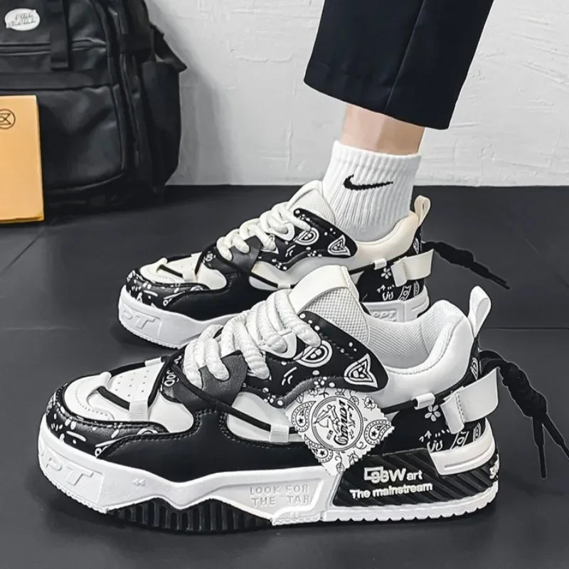 Men's Graffiti Patchwork Skateboard Sneakers (Black) Apparel & Accessories > Shoes > Sneakers - Tophatter Daily Deals