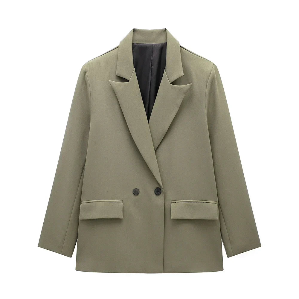 Womens Double Breasted Blazer with Pockets (Dark Green) Apparel & Accessories > Clothing > Outerwear > Coats & Jackets - Tophatter Daily Deals