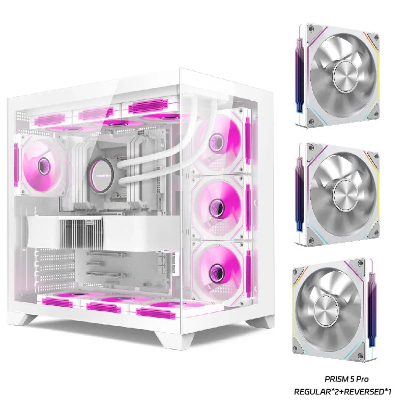 Gaming PC Case Dreamland Pro ATX Dual Glass 360mm Chassis White Chassis 5Prox3 - Tophatter Daily Deals