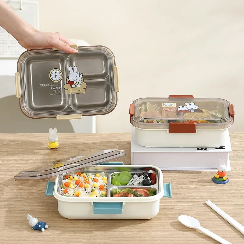 Miffy 3-Section Stainless Steel Lunch Box with Cutlery Animals - Tophatter Daily Deals