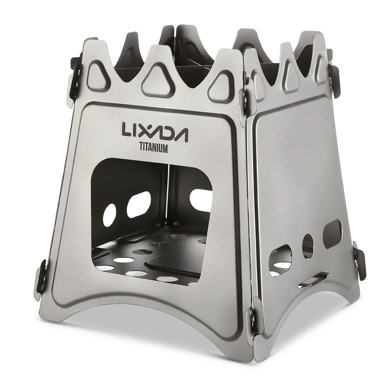 Compact Folding Titanium Wood Stove Silver Camp Cooking - Tophatter Daily Deals