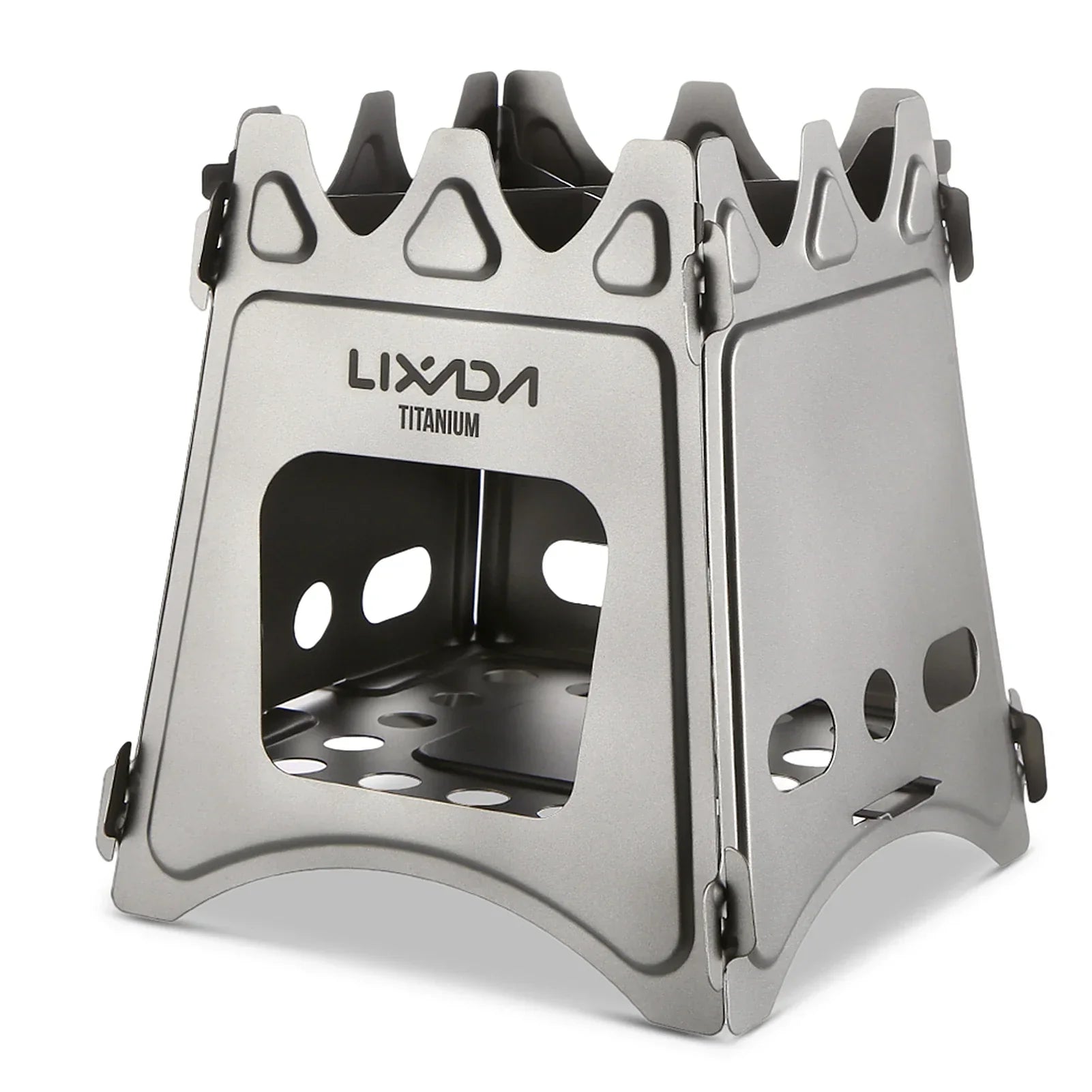 Compact Folding Titanium Wood Stove Silver Camp Cooking - Tophatter Daily Deals