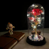 Beauty & The Beast Eternal Red Rose In Glass Dome with LED Lights Deep Red Flowers - Tophatter Daily Deals