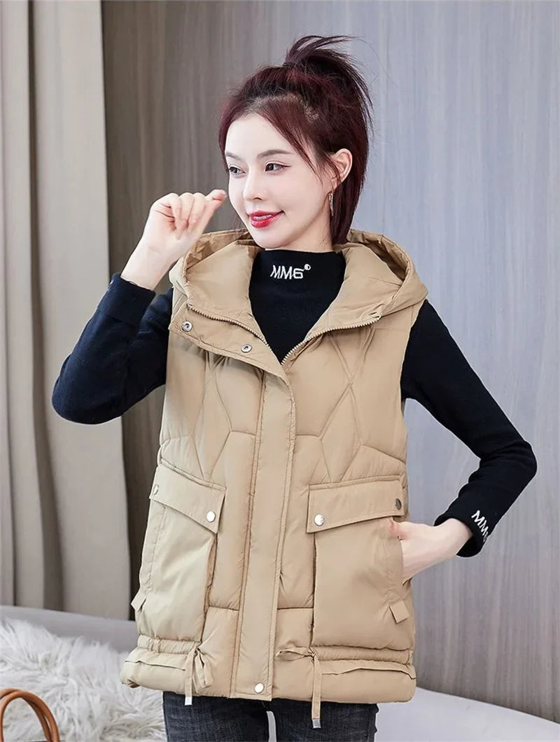 Warm Cozy Women Puffer Vest - Hooded Midlength, Winter - Tophatter Daily Deals