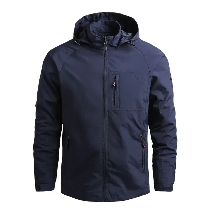 Waterproof Men Jacket- Hooded Windbreaker Polyester Camping Blue - Tophatter Daily Deals