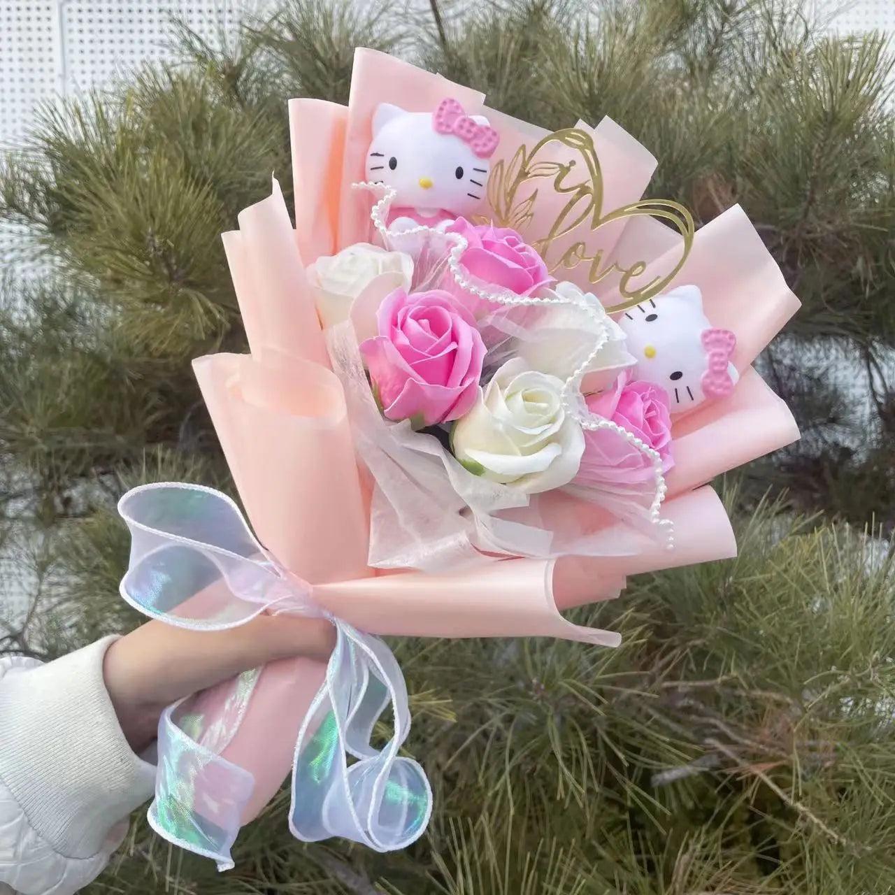 Sanrio Hello Kitty My Melody Kuromi PomPom Purin Cinnamoroll Flowers Plush Toy Flower Bouquet Hello Kitty Twin Pink Flowers - Tophatter Daily Deals