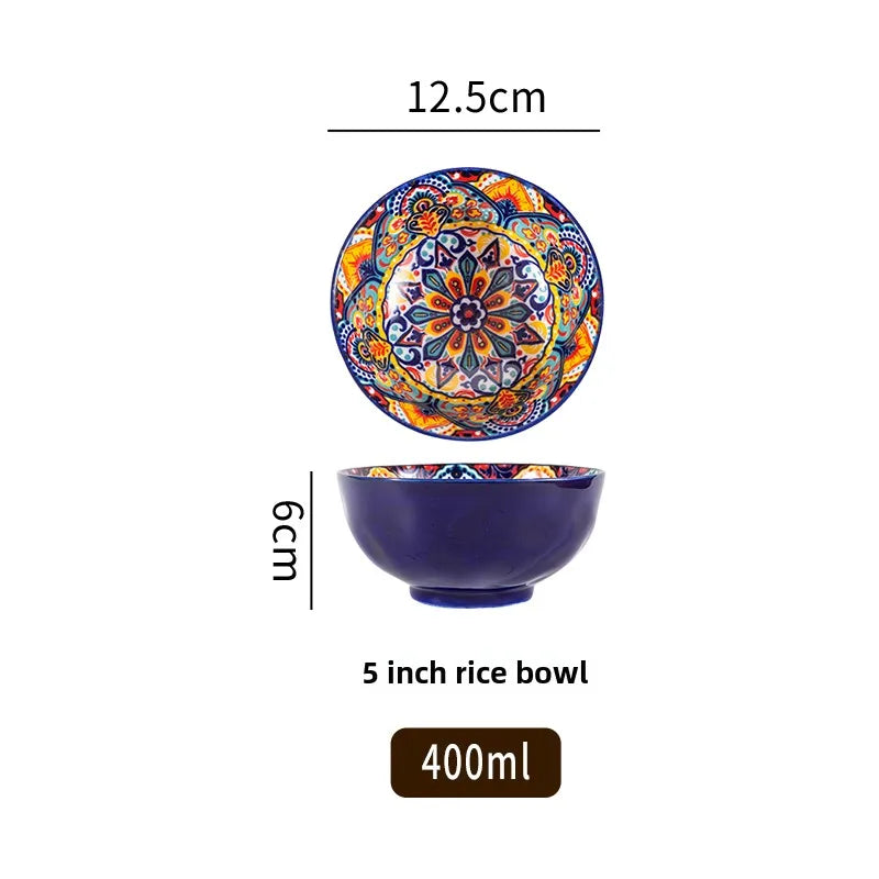Bohemian Ceramic Rice Bowl Retro Noodle Bowl Kitchen Gift Kaliya-5inch - Tophatter Daily Deals
