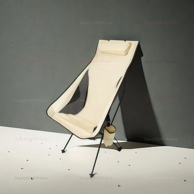 Camping Chair with Headrest Beige Camp Furniture - Tophatter Daily Deals