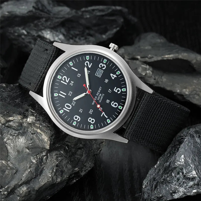 Quartz Field Watch Nylon Strap Military Style Date Luminous - Tophatter Daily Deals