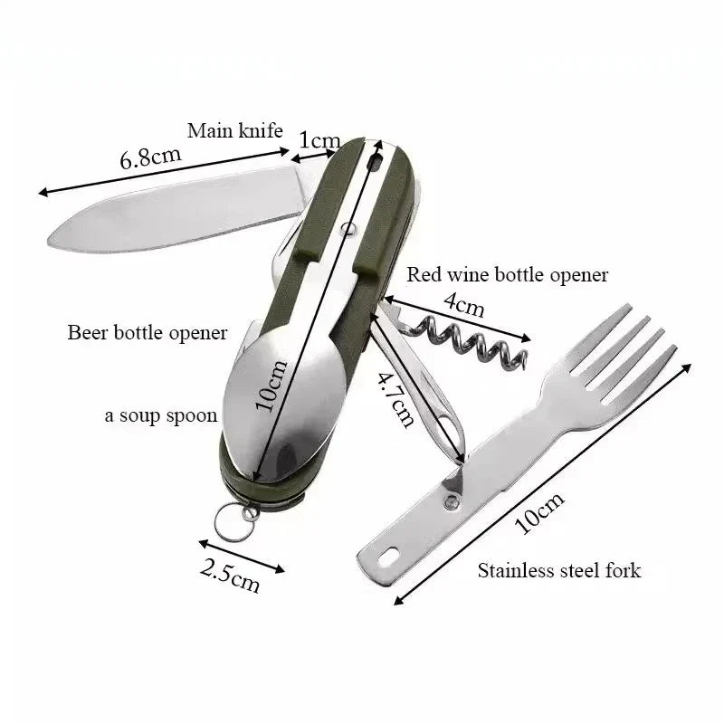 7-in-1 Folding Camping Cutlery Set with Storage Bag Green Camp Cooking - Tophatter Daily Deals