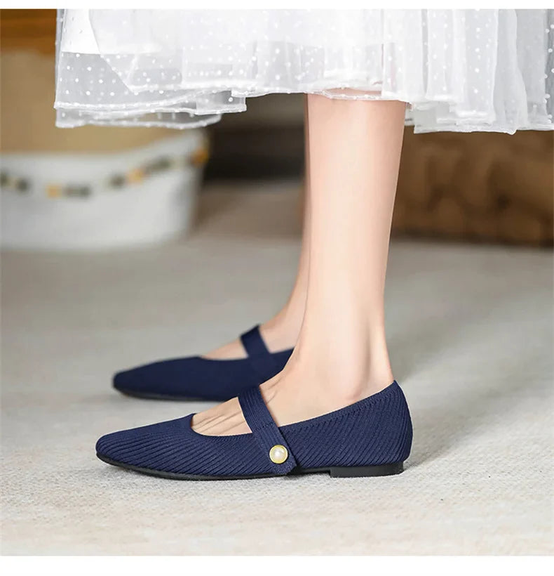 Stretchy Women Mary Jane Flats - Ribbed Knit For Spring - Tophatter Daily Deals