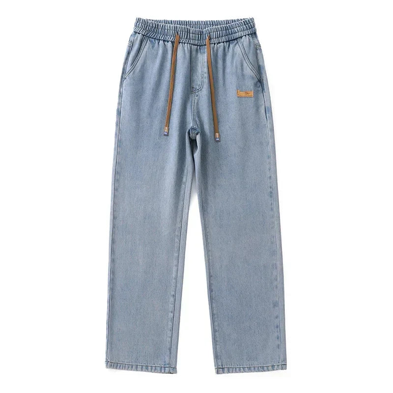 Stretchy Men Wide Leg Jeans - Drawstring Waist, Denim Blue - Tophatter Daily Deals