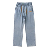 Stretchy Men Wide Leg Jeans - Drawstring Waist, Denim Blue - Tophatter Daily Deals