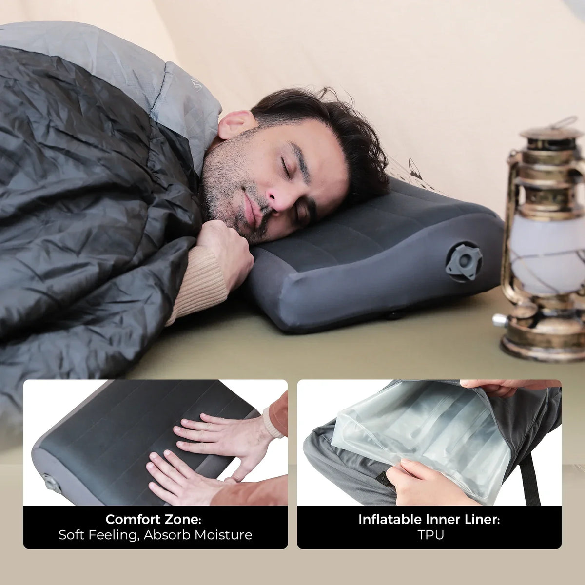 Ergonomic Inflatable Camping Air Pillow Grey Pillows - Tophatter Daily Deals