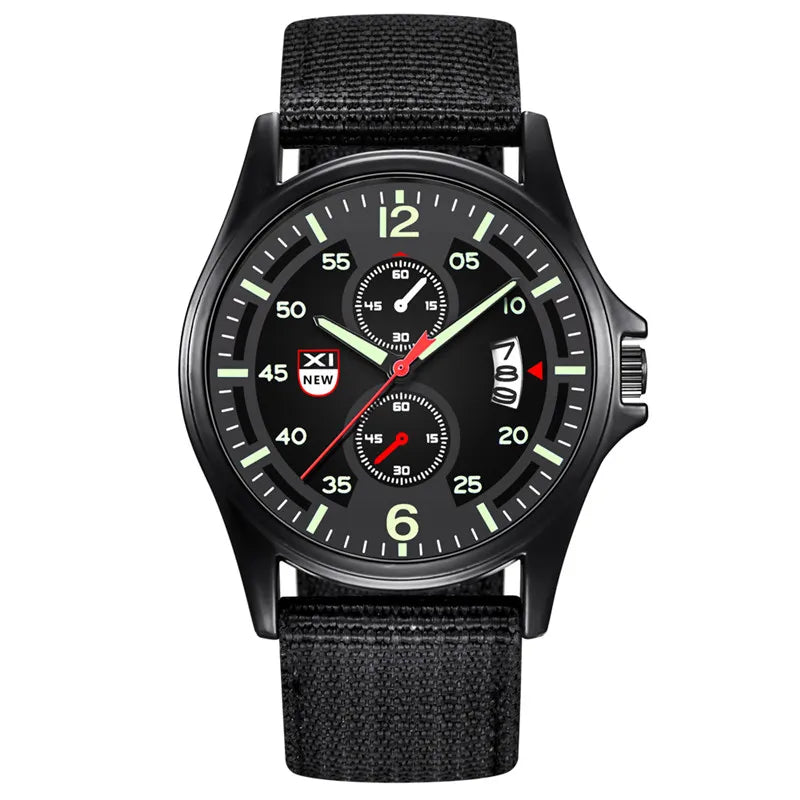 Nylon Band Military Quartz Watch With Date Display Black black - Tophatter Daily Deals
