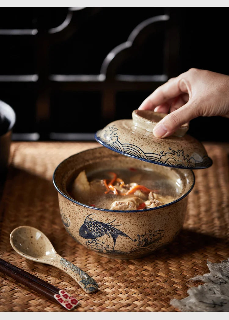 Ramen Bowl Large Ceramic With Lid Retro Fall 2025 Tableware - Tophatter Daily Deals