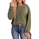 Lightweight Relaxed Womens Hoodie - Ribbed Knit, Casual Military Green - Tophatter Daily Deals