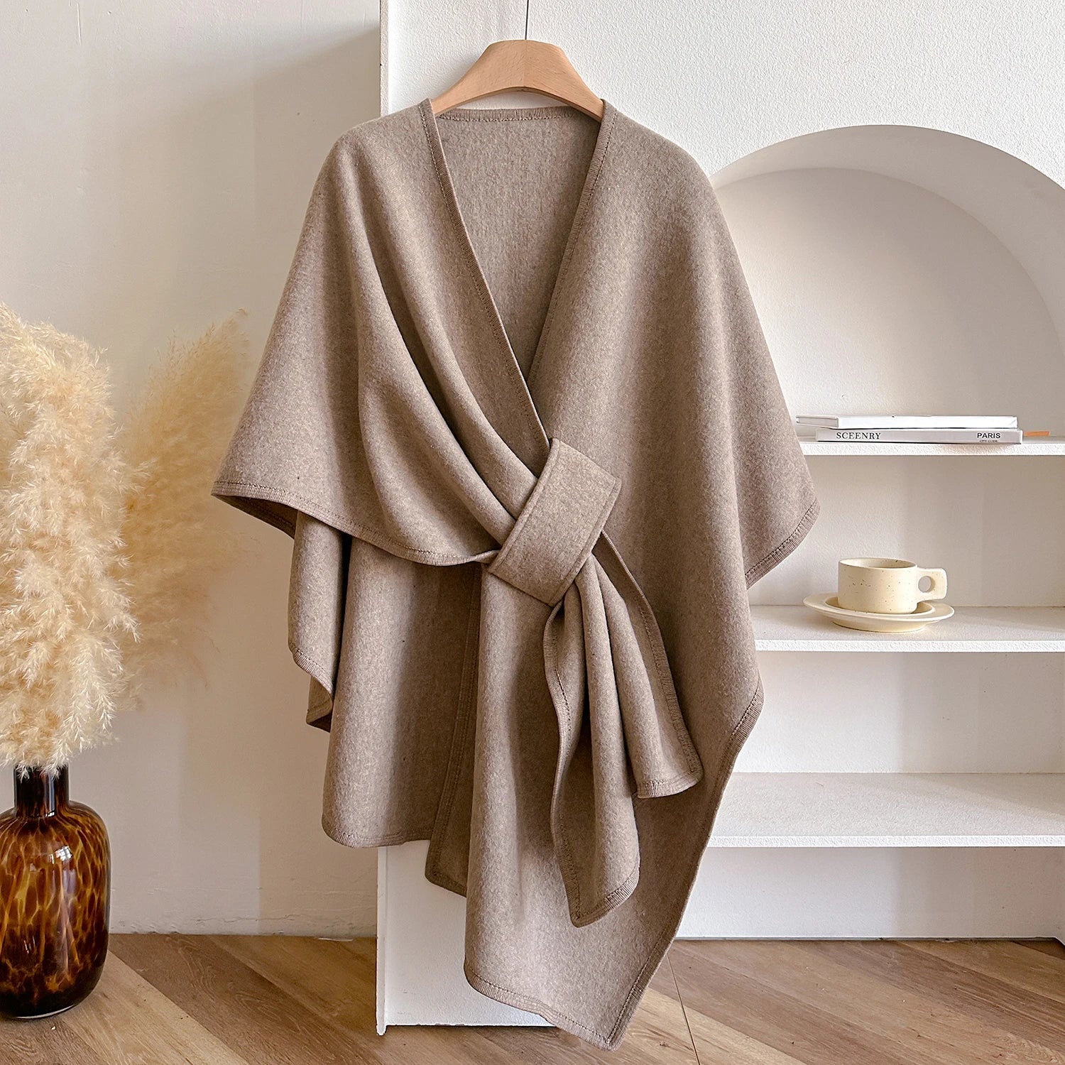 Warm Womens Poncho - Draped Cape Knot, Cashmere Pashmina - Tophatter Daily Deals