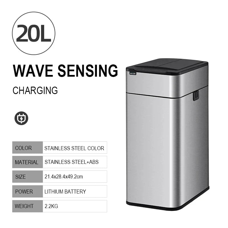 Trash Can 20L Stainless Steel Sensor Kitchen Bin Hands Free 20L Silver Rechargeable - Tophatter Daily Deals