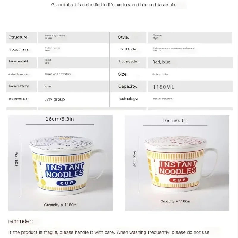 Instant Noodle Bowl With Lid Ceramic Mug Dorm And Kitchen - Tophatter Daily Deals