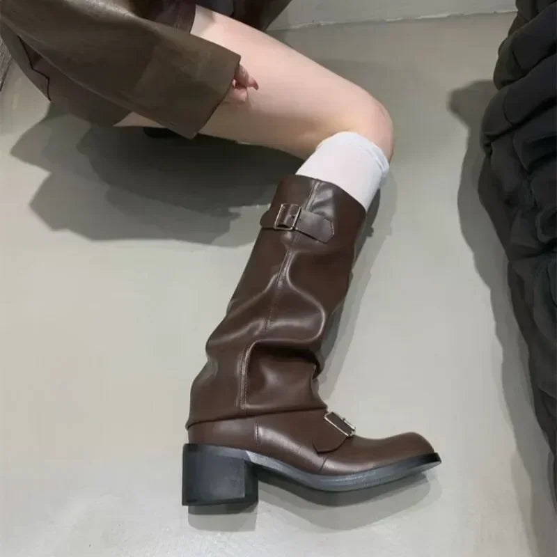 Sturdy Women’s Knee-High Platform Boots - Leather For Fall - Tophatter Daily Deals