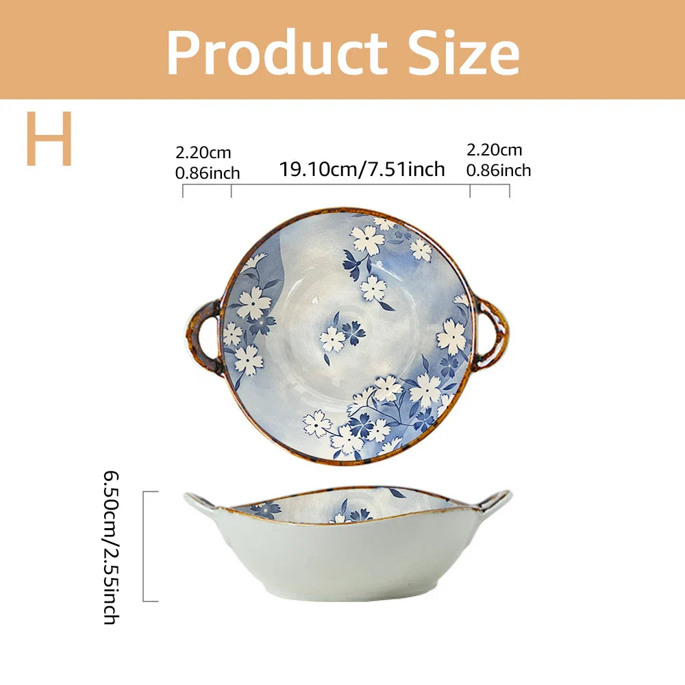Ceramic 7.5 Inch Noodle Bowl With Handles Floral Porcelain Style H 7.5 inch - Tophatter Daily Deals