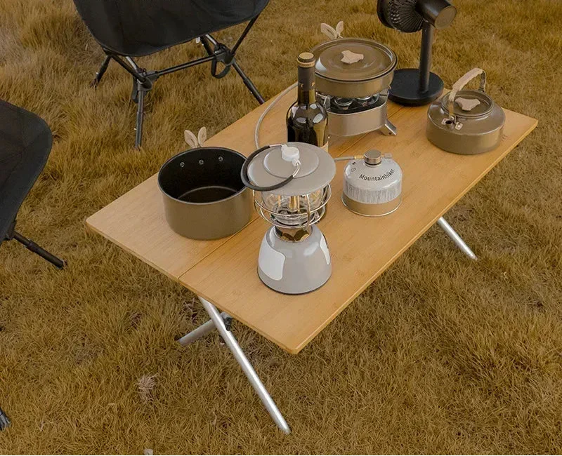 Bamboo Folding Camping Table 2-Fold Brown Camp Furniture - Tophatter Daily Deals