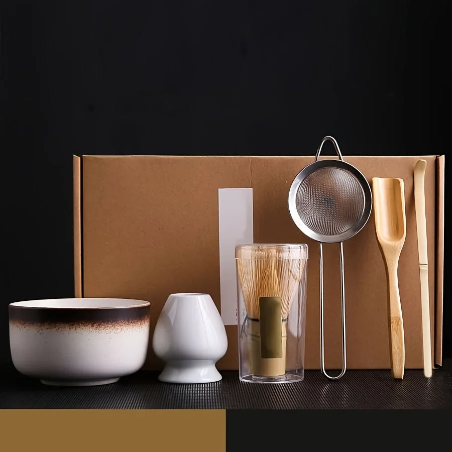 Matcha Tea Set 6Pc Ceramic Bowl Whisk Spoon Gift Ceremony Kiln Turning White - Tophatter Daily Deals