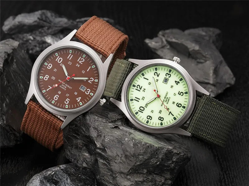 Quartz Field Watch Nylon Strap Military Style Date Luminous - Tophatter Daily Deals