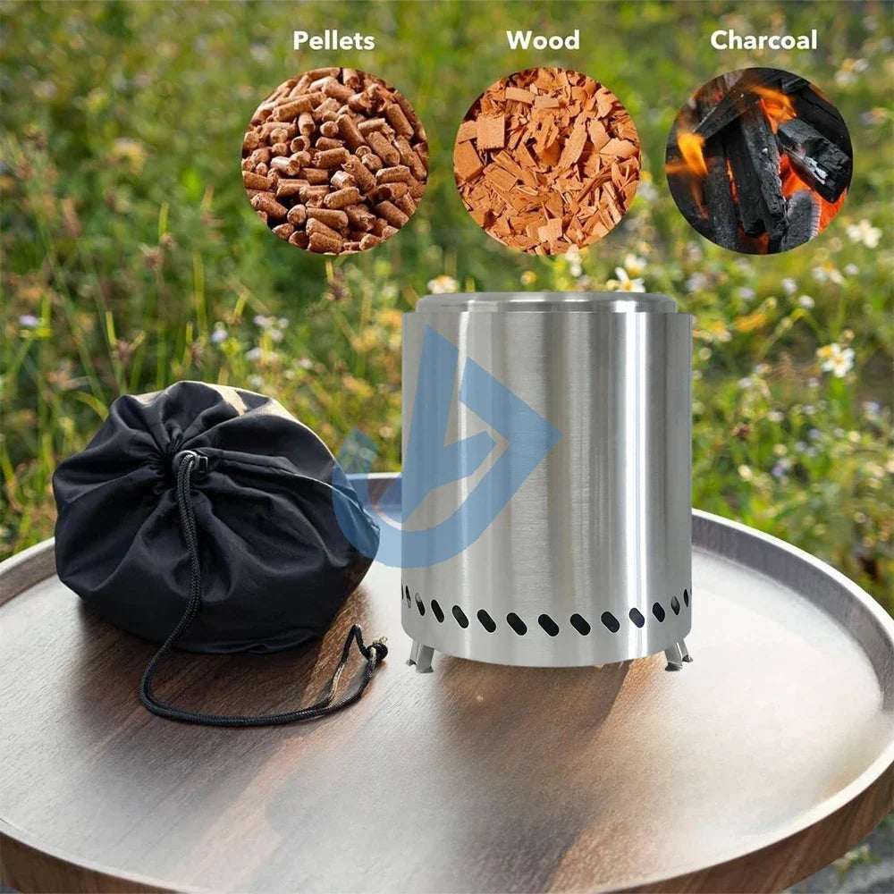 Smokeless Stainless Steel Camping Stove Mini Fire Pit Silver Camp Cooking - Tophatter Daily Deals