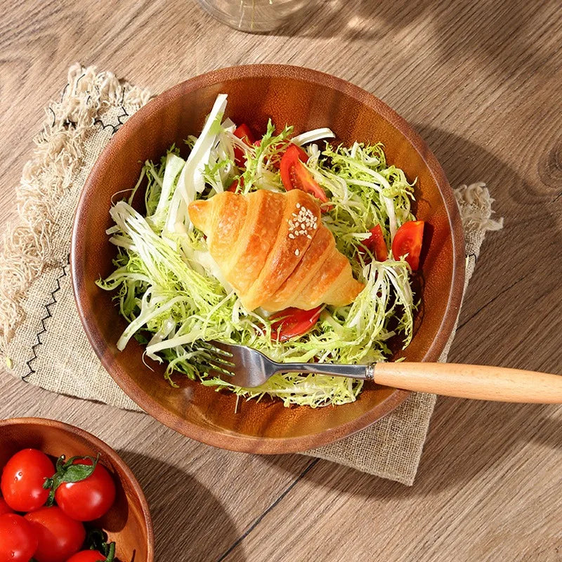 Acacia Wooden Bowl Japanese Style Salad Bowl Ramadan - Tophatter Daily Deals