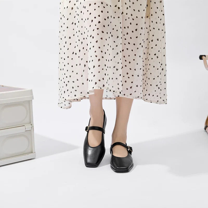Supportive Women Mary Jane Flats - Square Toe, Leather - Tophatter Daily Deals