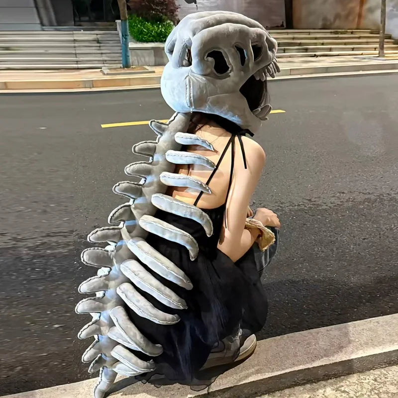 Dinosaur Costume Skeleton Plush Headgear Halloween 2025 110cm fit for adult - Tophatter Daily Deals