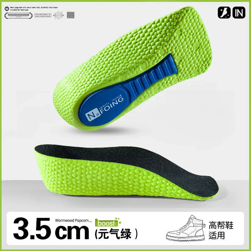 Height Increase Memory Foam Insoles With Arch Support Plantar Fascia Insole 3.5cm Green - Tophatter Daily Deals