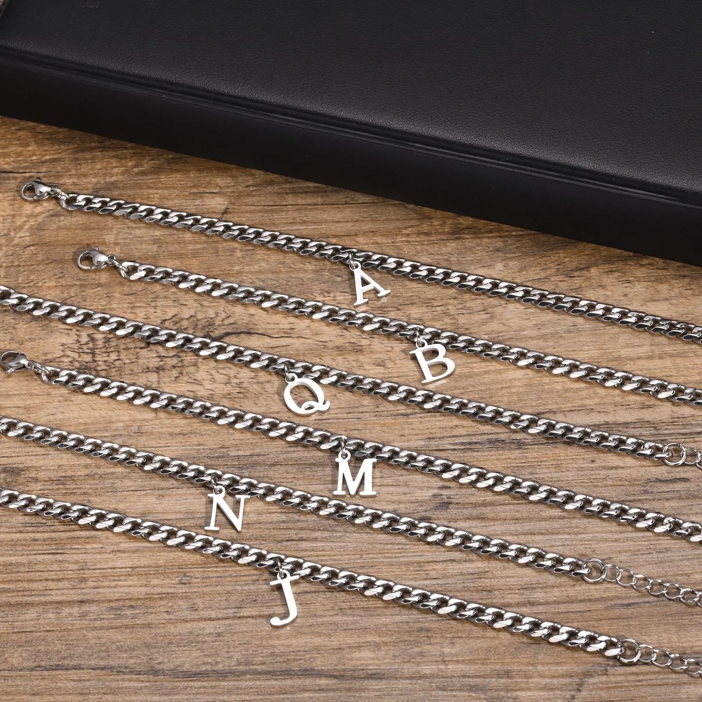 Initials Cuban Link Bracelet Stainless Steel Adjustable - Tophatter Daily Deals