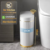 Automatic Sensor Trash Can Narrow Roman Stripe Bathroom Bin 9L gold charge - Tophatter Daily Deals