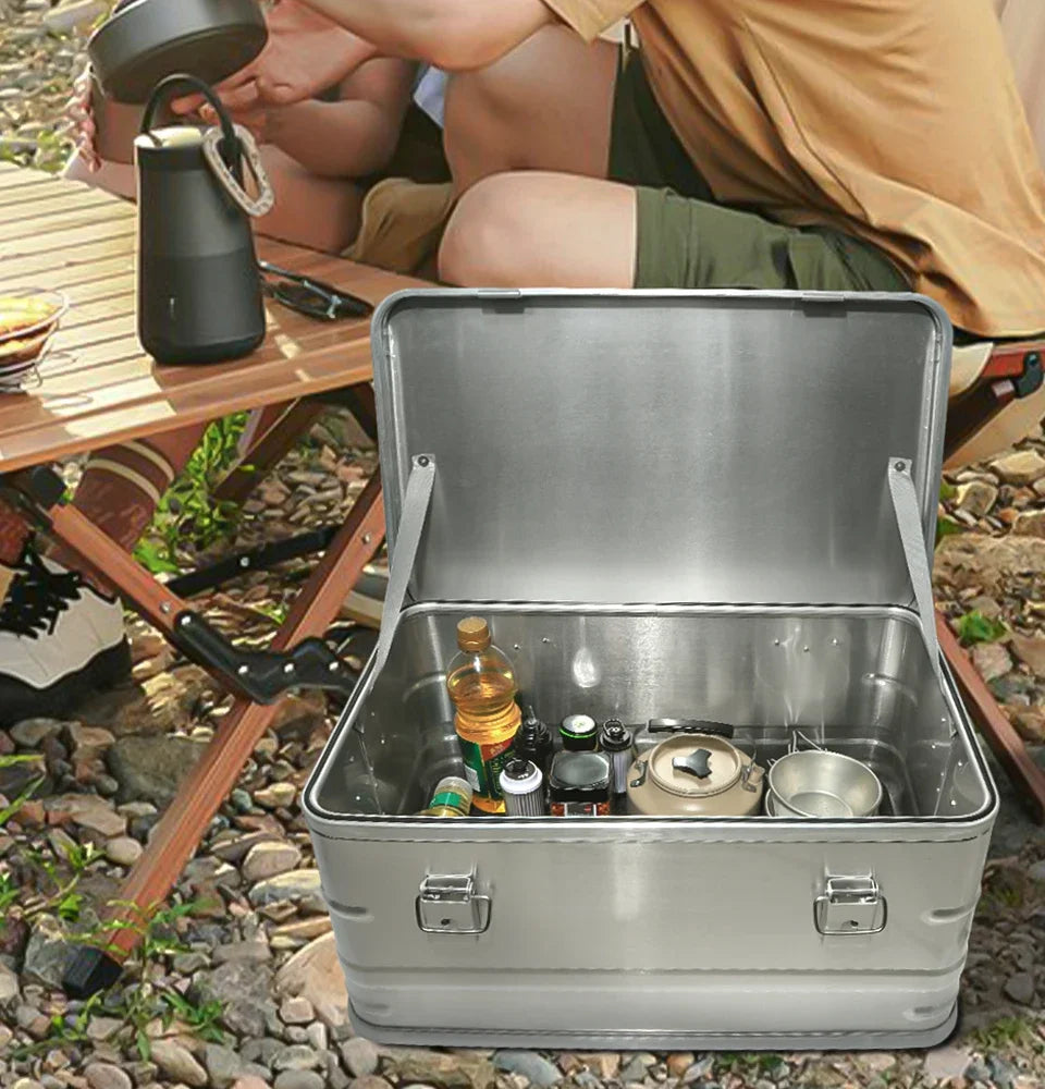 50L Outdoor Aluminum Alloy Storage Box Silver Camping & Hiking - Tophatter Daily Deals