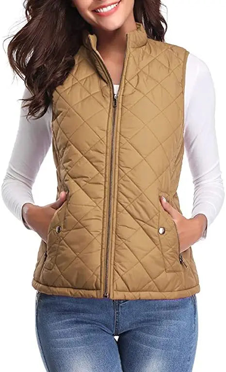 Lightweight Women Quilted Vest - Stand Collar Cotton Winter - Tophatter Daily Deals