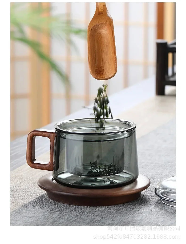 200ml Tea Infuser Cup Heat Resistant Glass Mug Wood Handle - Tophatter Daily Deals