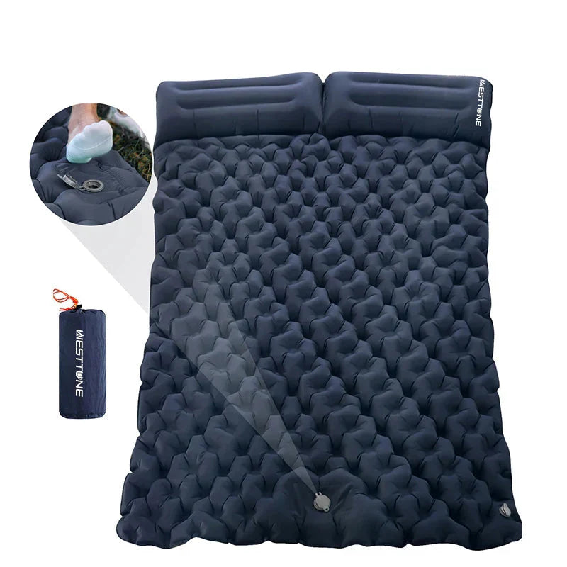 Inflatable Sleeping Pad Air Mattress with Built-in Pillow Pump Navy Blue Camping & Hiking - Tophatter Daily Deals