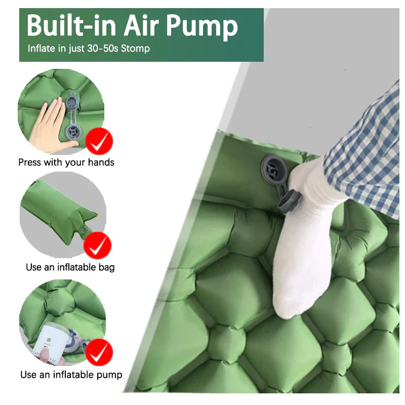 Inflatable Camping Mattress with Pillow Built-In Pump Air Green Camping & Hiking - Tophatter Daily Deals