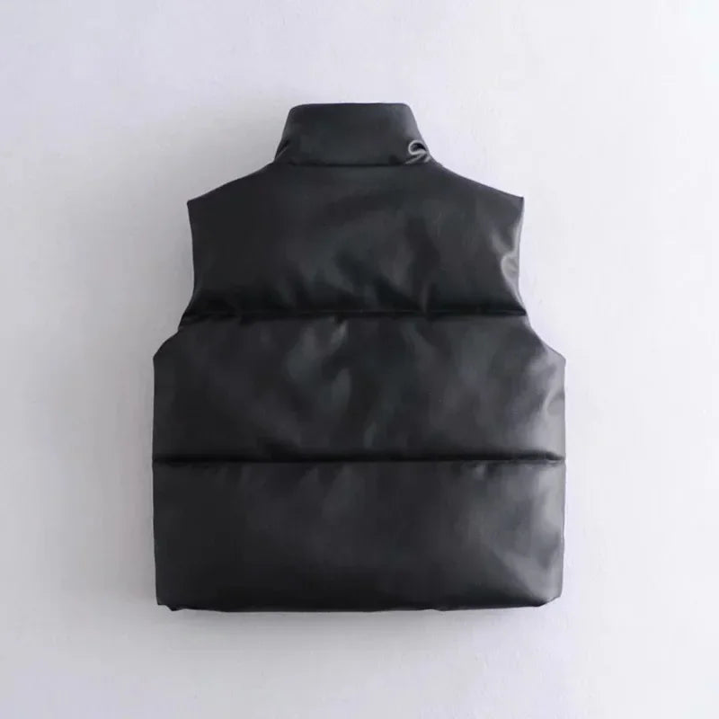Warm Women’s PU Leather Vest - Padded Short, For Winter - Tophatter Daily Deals