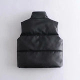Warm Women’s PU Leather Vest - Padded Short, For Winter - Tophatter Daily Deals