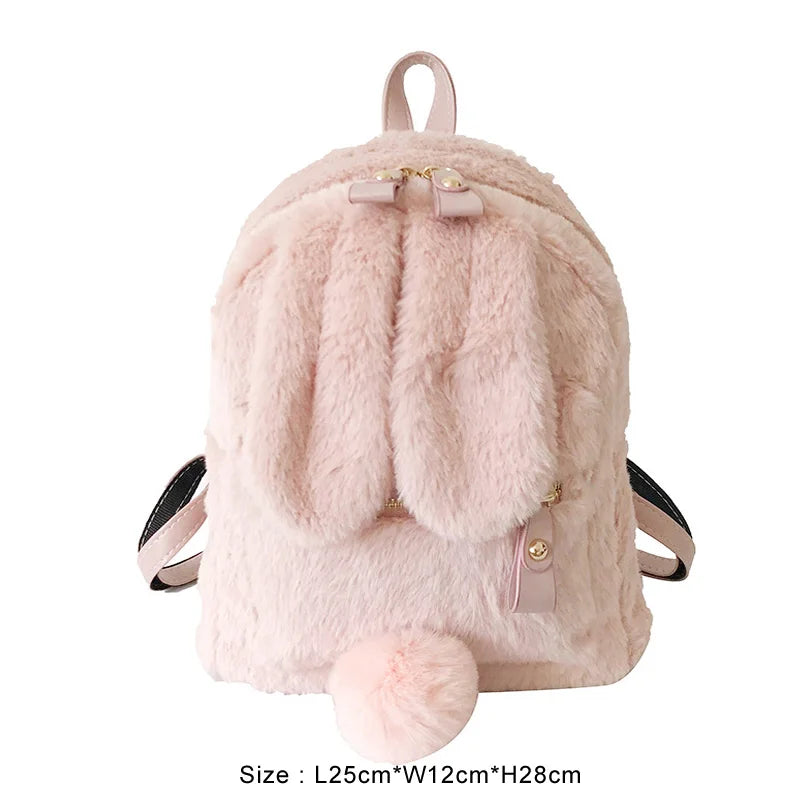 Faux Fur Mini Rabbit Ear Backpack Pink Rabbit Animals - Tophatter Daily Deals
