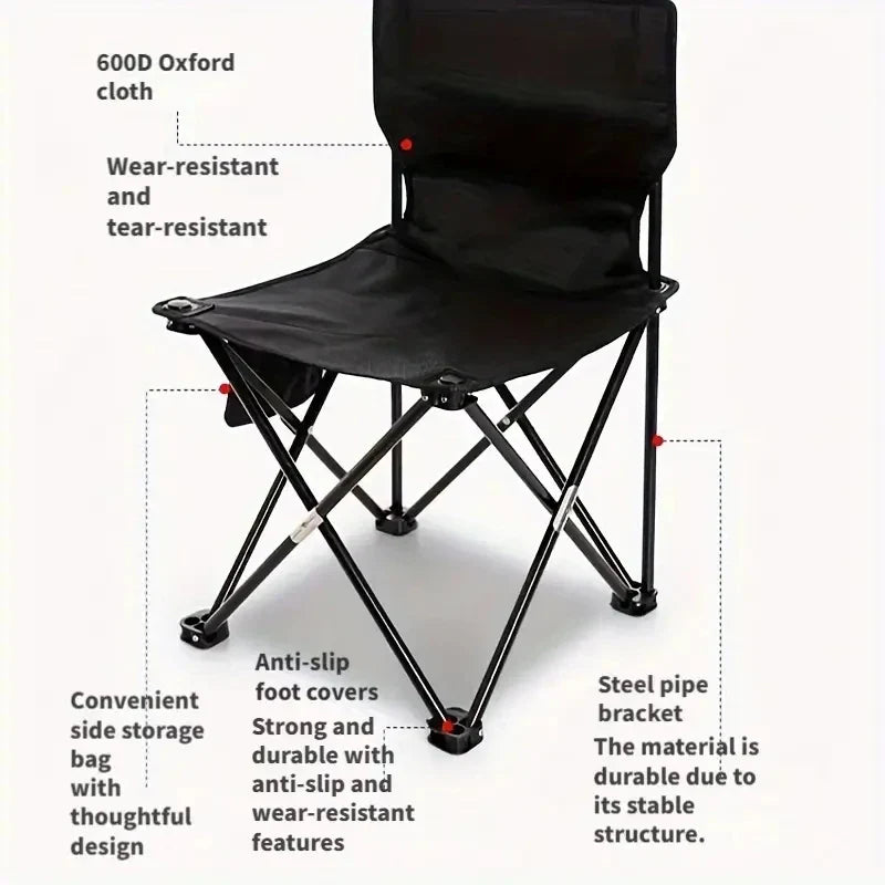 Foldable Camping Chair with Side Pocket Black Camp Furniture - Tophatter Daily Deals