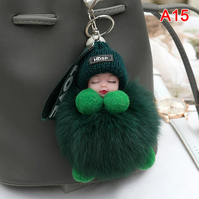 Pompom Sleeping Baby Keychain Plush Bag Charm Cute Gift A15 - Tophatter Daily Deals