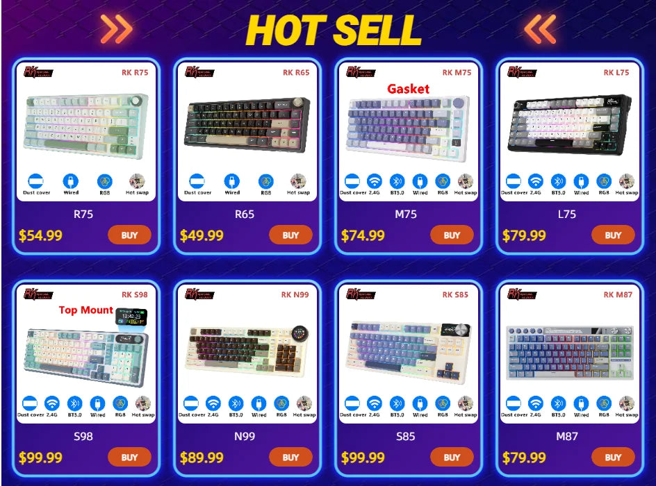 Mechanical Keyboard R75 Gasket 80Key RGB Hot Swap Spanish - Tophatter Daily Deals