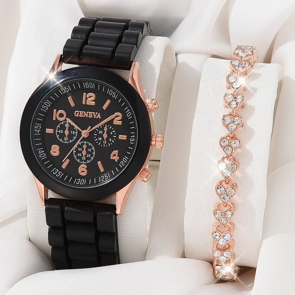 Womens Watch Jewelry Bracelet Ring Set (BK-SL) Apparel & Accessories > Jewelry > Jewelry Sets - Tophatter Daily Deals